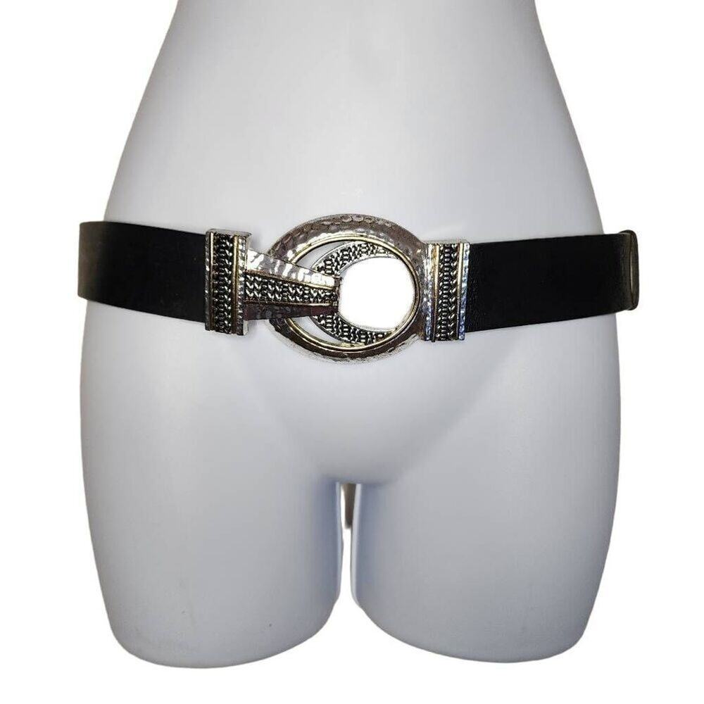 Chico's Women Accessories, Black Leather Hobnail Buckle Adjustable Belt, Sz ML